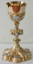 Solid silver gilt antique French Gothic Chalice with Enamels